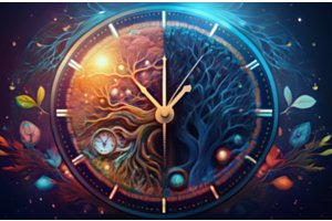 Illustration of the circadian rhythm with day–night cycle, biological clock and the influence of light