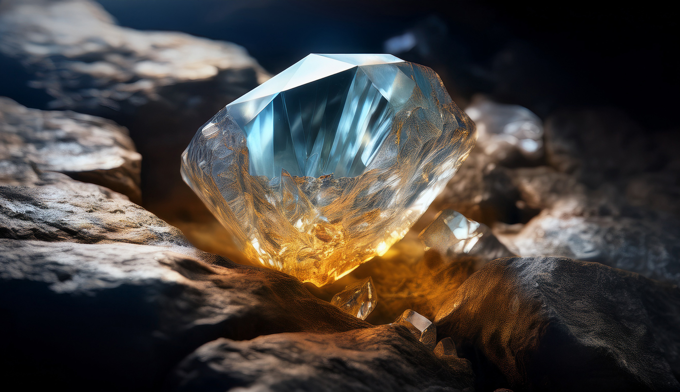 Blue and golden topaz crystal on raw stone – gemstone with spiritual and energetic properties.