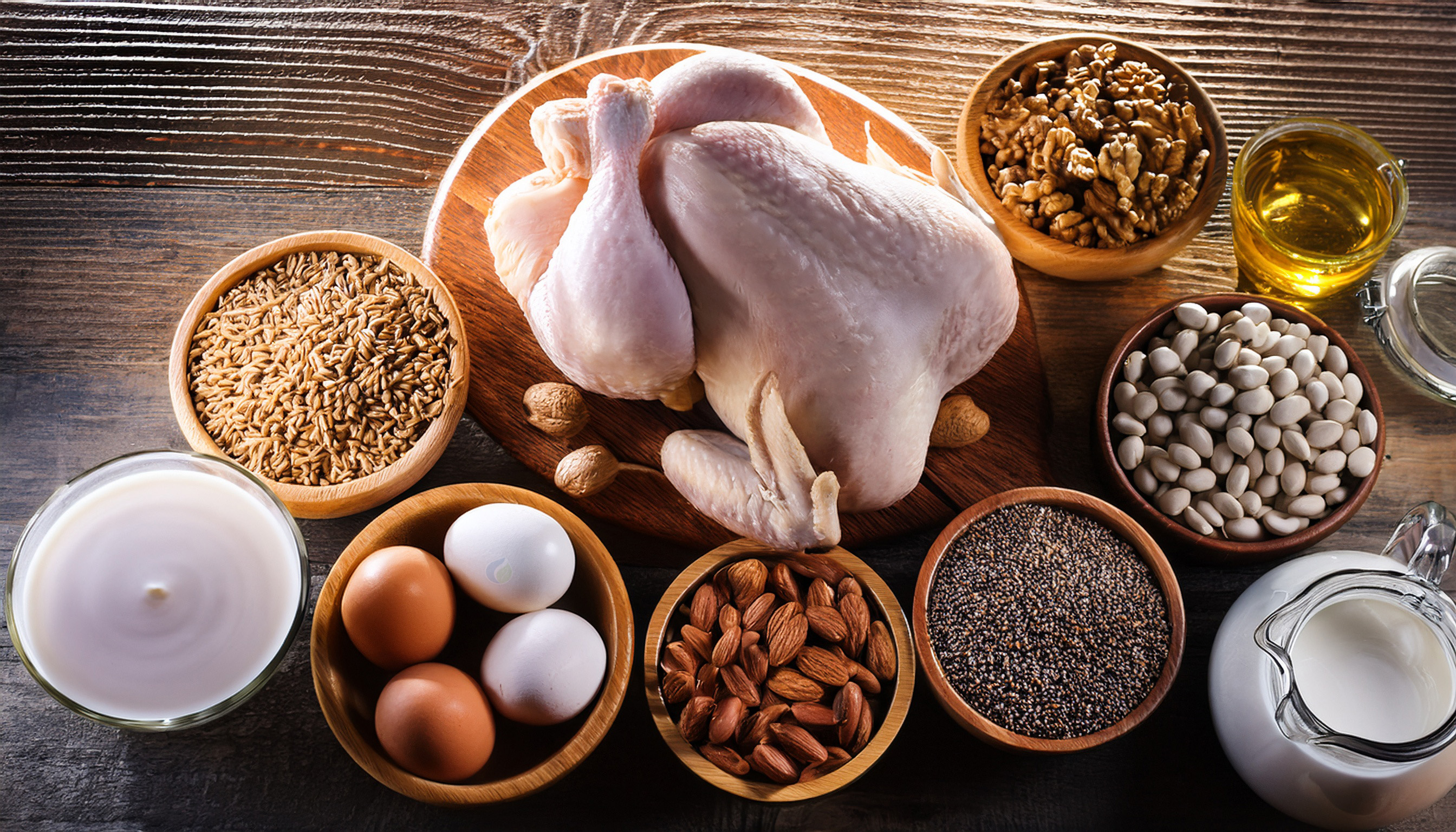 Zinc-rich foods such as chicken, eggs, nuts, seeds, legumes, grains and dairy products